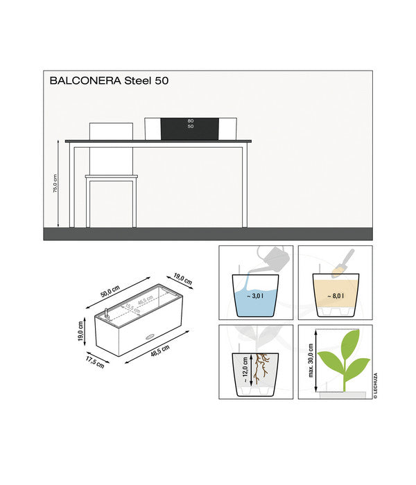  LECHUZA® Edelstahl-Kasten Balconcera Steel, Rechteckig