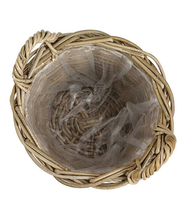  Van Der Leeden Rattan-Korb Mit Henkeln, Rund, Grau-braun