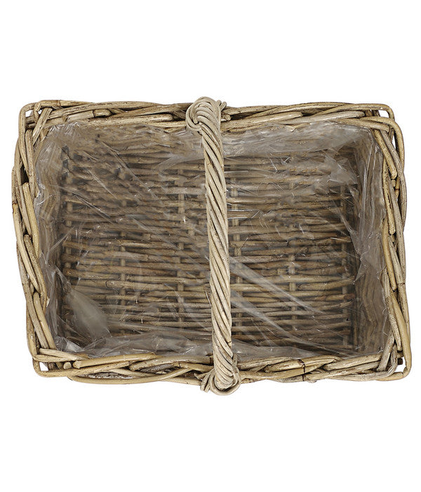  Van Der Leeden Rattan-Korb Mit Henkel, Grau-braun, 40 X 28 X 30 Cm