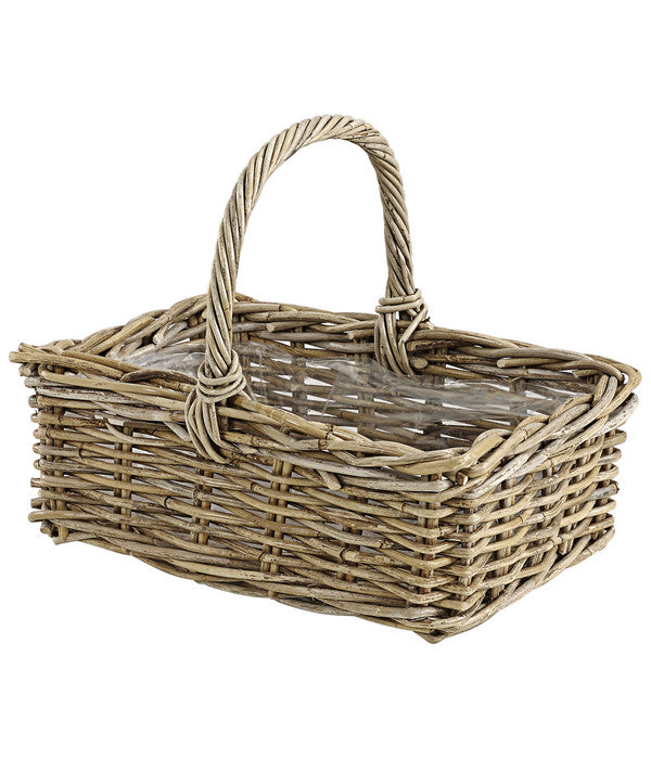  Van Der Leeden Rattan-Korb Mit Henkel, Grau-braun, 40 X 28 X 30 Cm