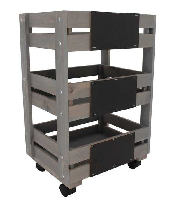  Holz-Trolley Mit 3 Behältern, Grau-braun, Ca. B37,6/H89,4/T28 Cm