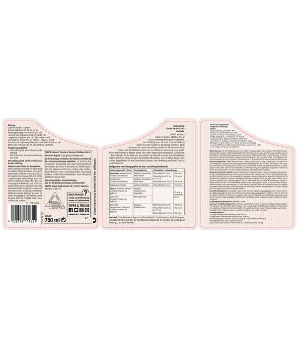  COMPO® Nativert® Kräuter & Gemüse Blattlaus-frei AF, 750 Ml