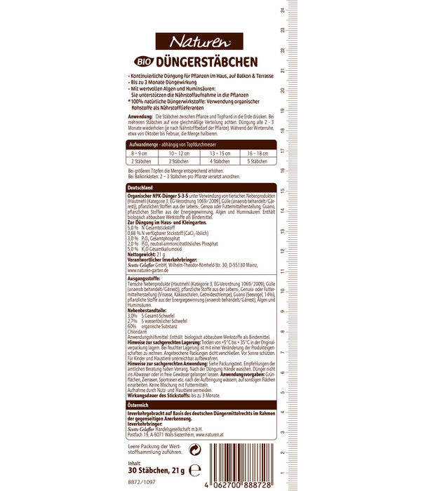  Naturen® Bio Düngestäbchen, 30 Stk.