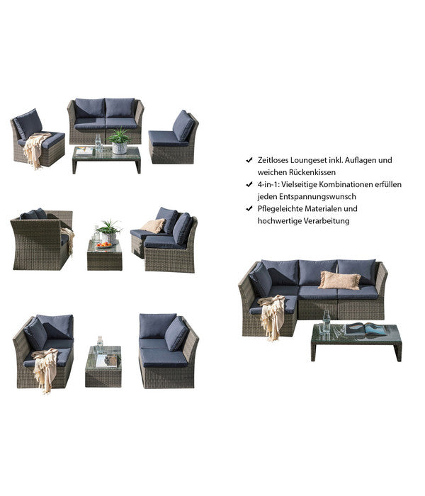  Dehner Geflecht-Lounge Rom, 4-teilig
