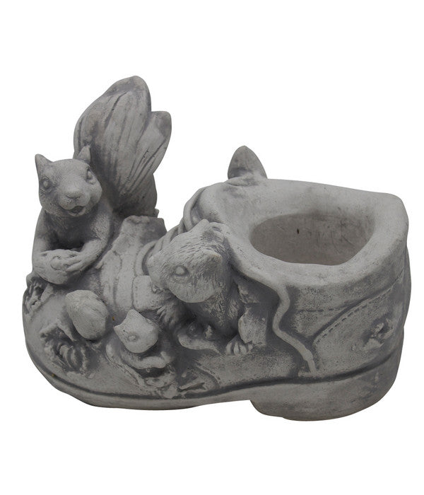  Fantasieco Stein-Schuh Mit Eichhörnchen, Ca. B13/H16/T22 Cm