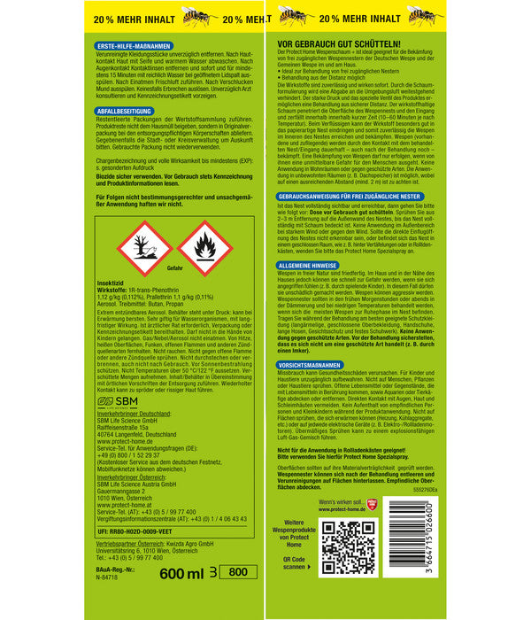  PROTECT HOME Forminex Wespen Schaum +, 600 Ml