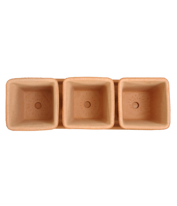  Degrea Terrakotta-Töpfchen Mit Untersetzer, Quadratisch, 3er-Set