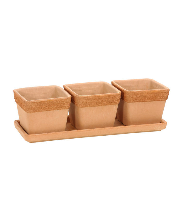  Degrea Terrakotta-Töpfchen Mit Untersetzer, Quadratisch, 3er-Set