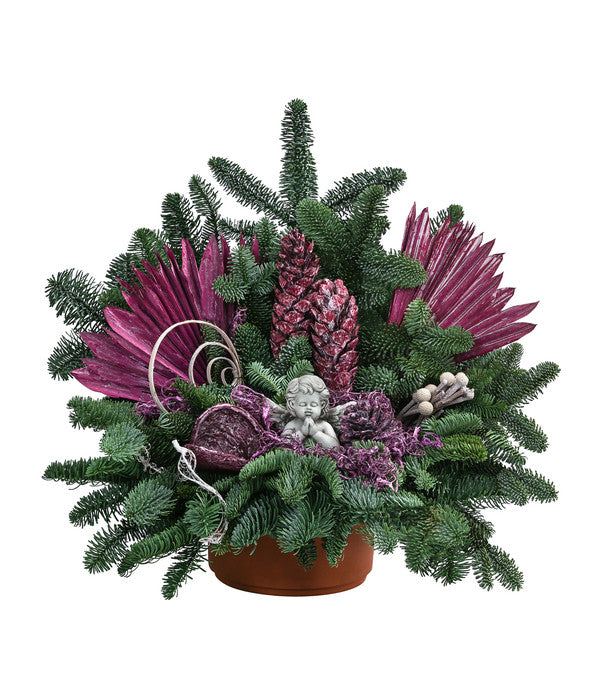  Grabgesteck Im Terrakotta-Topf, Dreieckig, Pink, Ca. B50/H50/T35 Cm