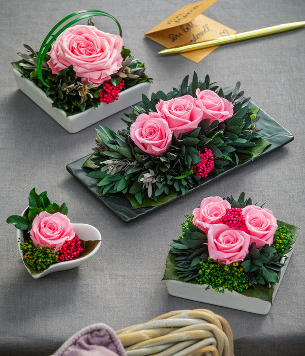  Dehner Arrangement Mit Longlife-Rose Cloe, Rosa, Ca. B19/H6/T10 Cm