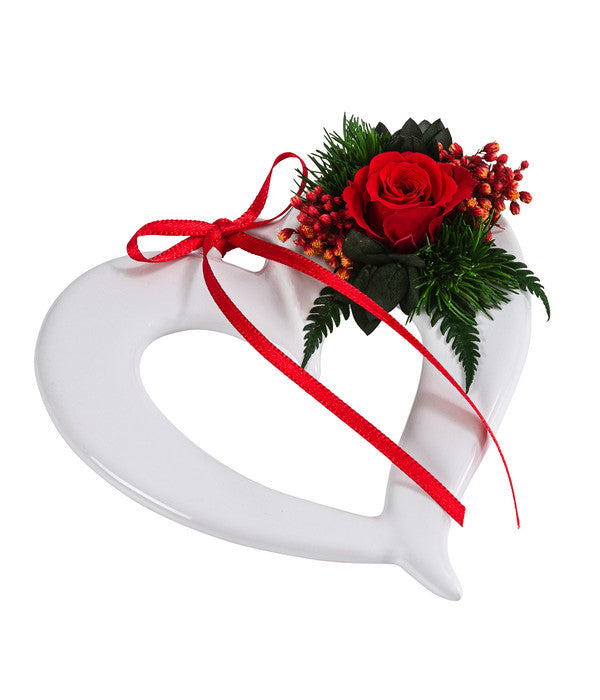  Dehner Keramik-Herz Mit Longlife-Rose Evelin, Ca. B11,5/H3 Cm