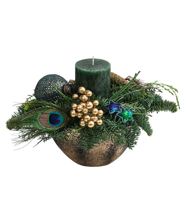  Adventsgesteck Peacock, Ca. B30/H22/T20 Cm