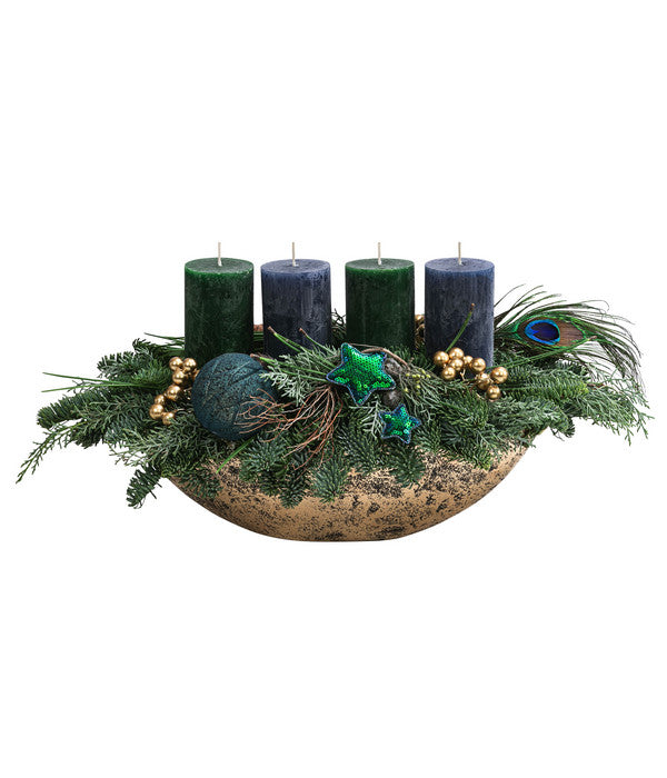  Adventsgesteck Peacock, Ca. B45/H25/T22 Cm