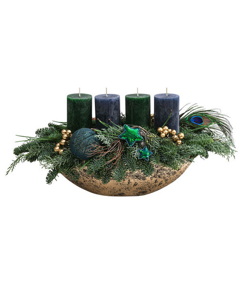  Adventsgesteck Peacock, Ca. B45/H25/T22 Cm