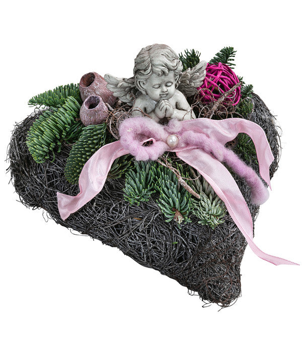  Grabgesteck, Herzförmig, Rosa, Ca. B25/H20/T20 Cm