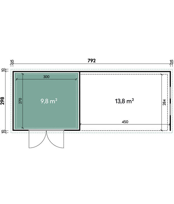  Wolff Finnhaus Gerätehaus Eleganto 3330, Inkl. Lounge Rechts Mit Fenstern, Ca. B812/H225/T318 Cm
