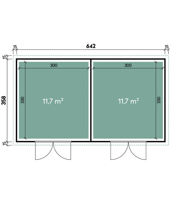  Wolff Finnhaus Gerätehaus Eleganto Twin Plus 6436, Ca. B672/H260/T388 Cm