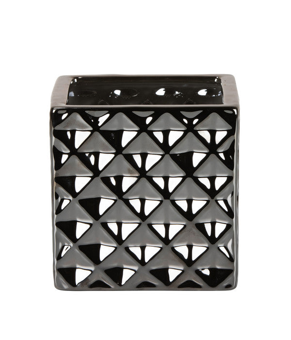  Scheurich Keramik-Übertopf Titanium, Quadratisch, Silber