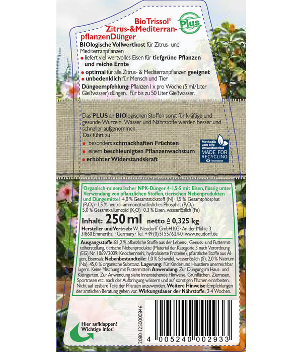  Neudorff® BioTrissol® Plus Zitrus- Und Mediterran Pflanzendünger, 250 Ml