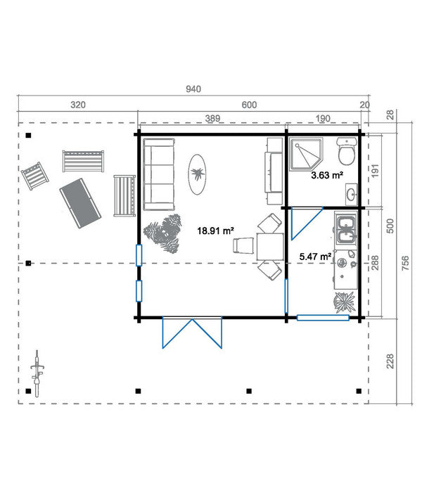  Lasita Maja Ferienhaus Blue Nile, Ca. B940/H333,2/T756 Cm