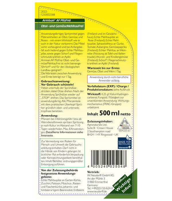  Neudorff® Armisan AF PilzFrei Obst- Und Gemüse MehltauFrei, 500 Ml