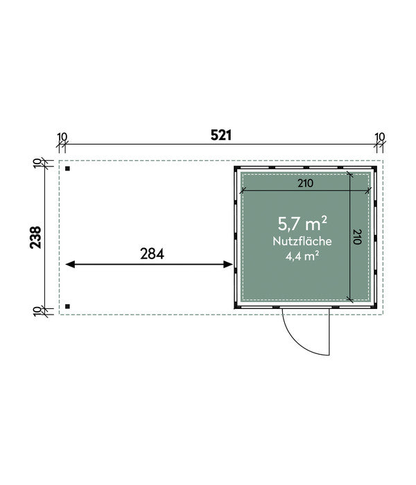  Wolff Finnhaus Metallgerätehaus Eleganto 2424, Inkl. Seitendach Links, Ca. B541/H227/T259 Cm