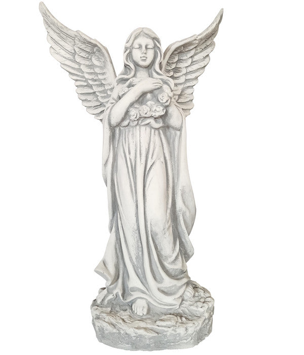  Fantasieco Stein-Figur Engel Rosenkranz, Ca. H46 Cm