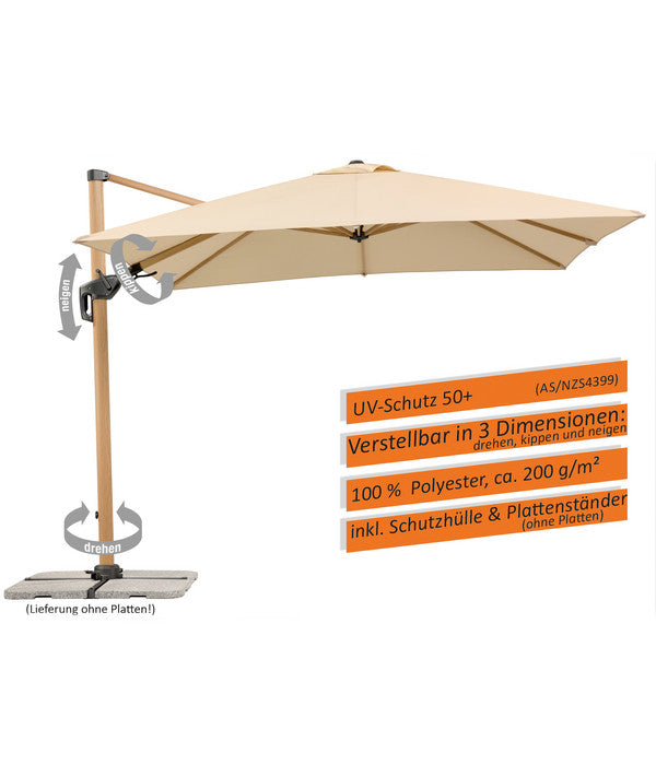  Schneider Ampelschirm Rhodos Twist Woody, Quadratisch, Ca. B300/T300 Cm