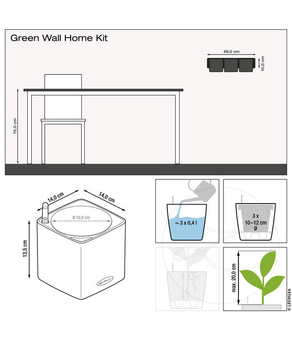  LECHUZA® CUBE Color Green Wall Home Kit, Ca. B48/H14/T15 Cm